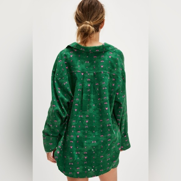 NWT Free People XS Flannel Play Date Set Cotton Green Combo Pajamas Intimately - Picture 3 of 5